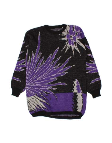 Vintage Crew Neck Jumper Sweater UK 14 Medium In Purple Floral - view 1
