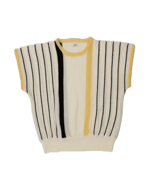 Vintage Crew Neck Jumper Sweater UK 14 Medium In White Striped