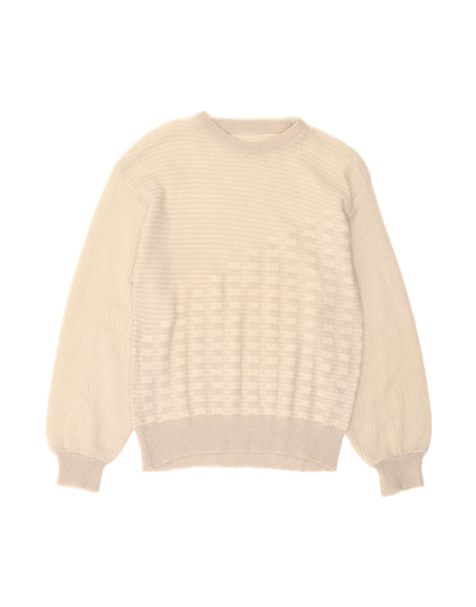 Vintage Crew Neck Jumper Sweater UK 14 Medium In White Striped - view 1