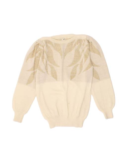 Vintage Crew Neck Jumper Sweater UK 16 Large In Beige Colourblock