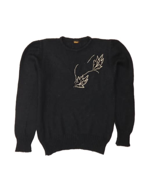 Vintage Crew Neck Jumper Sweater UK 16 Large In Black