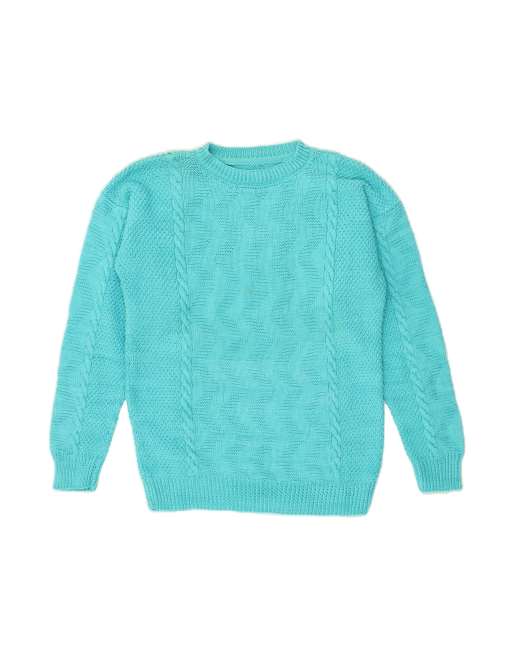 Vintage Crew Neck Jumper Sweater UK 16 Large In Blue Chevron