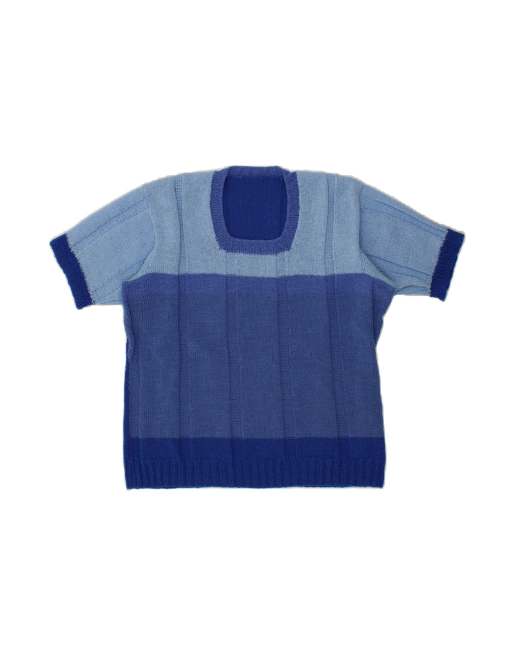 Vintage Crew Neck Jumper Sweater UK 16 Large In Blue Colourblock