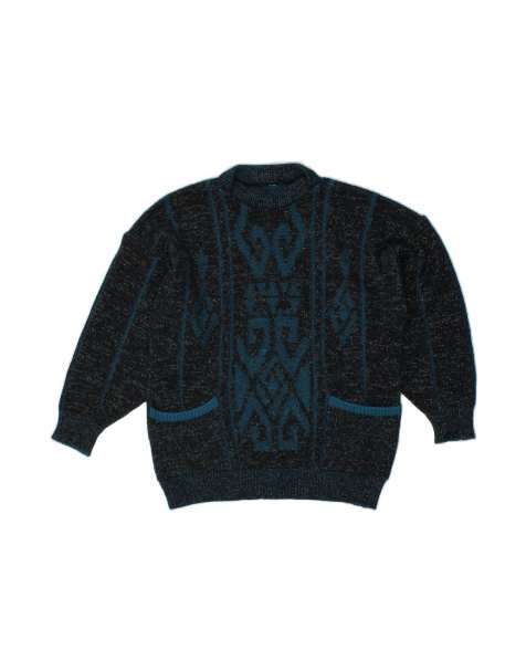 Vintage Crew Neck Jumper Sweater UK 16 Large In Blue Fair Isle - view 1