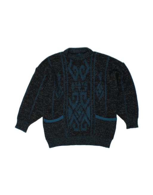 Vintage Crew Neck Jumper Sweater UK 16 Large In Blue Fair Isle