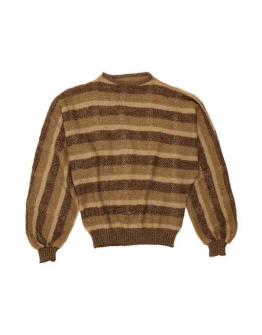 Vintage Crew Neck Jumper Sweater UK 16 Large In Brown Striped