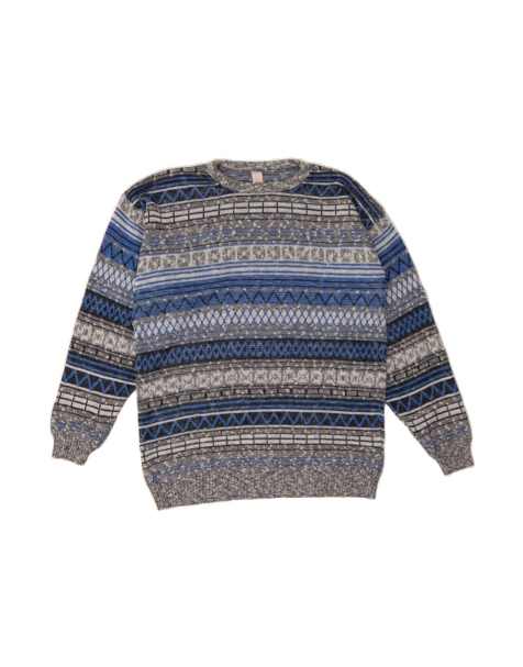 Vintage Crew Neck Jumper Sweater UK 16 Large In Grey Fair Isle - view 1