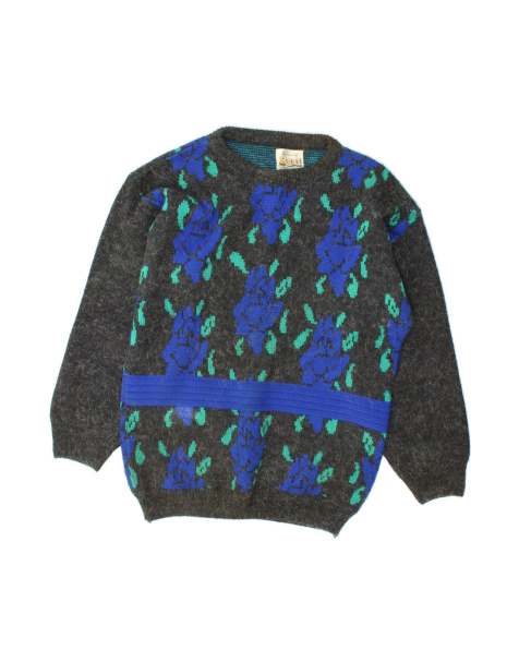 Vintage Crew Neck Jumper Sweater UK 16 Large In Grey Floral - view 1