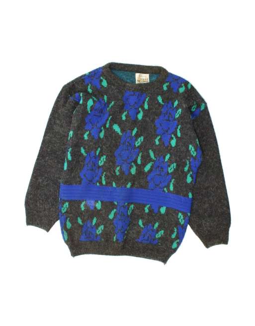 Vintage Crew Neck Jumper Sweater UK 16 Large In Grey Floral