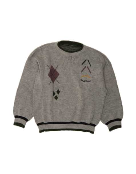 Vintage Crew Neck Jumper Sweater UK 16 Large In Grey Geometric - view 1