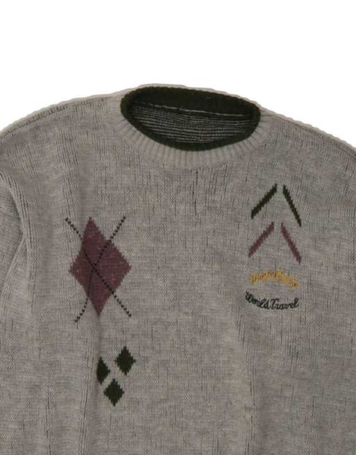 Vintage Crew Neck Jumper Sweater UK 16 Large In Grey Geometric, 3 of 4