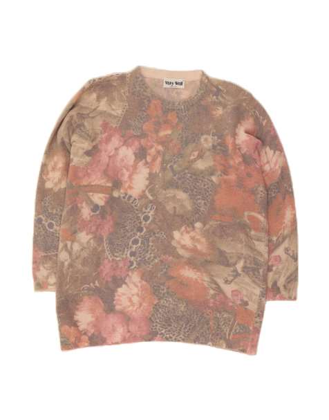 Vintage Crew Neck Jumper Sweater UK 16 Large In Multicoloured Floral - view 1