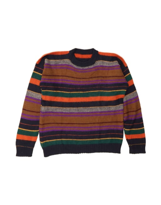 Vintage Crew Neck Jumper Sweater UK 16 Large In Multicoloured Striped