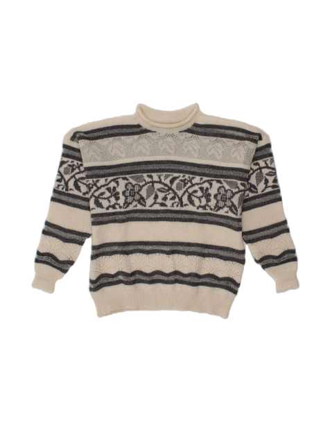 Vintage Crew Neck Jumper Sweater UK 16 Large In Off In White Floral - view 1