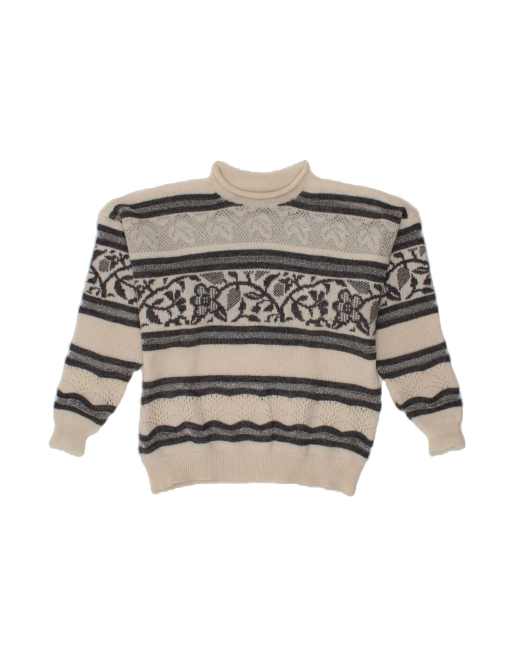 Vintage Crew Neck Jumper Sweater UK 16 Large In Off In White Floral