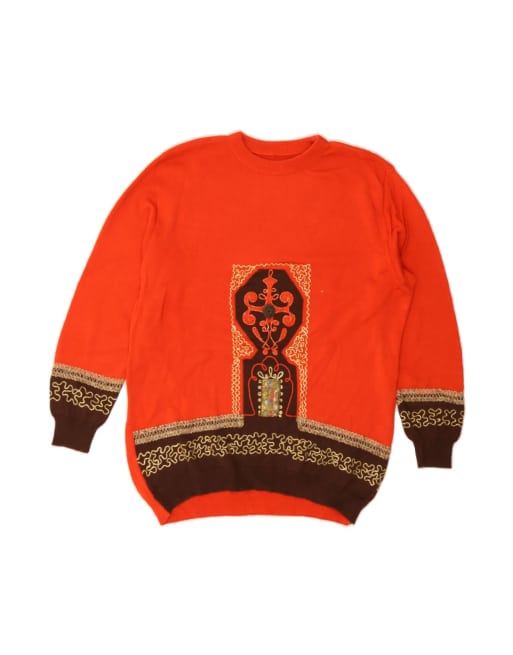Vintage Crew Neck Jumper Sweater UK 16 Large In Orange