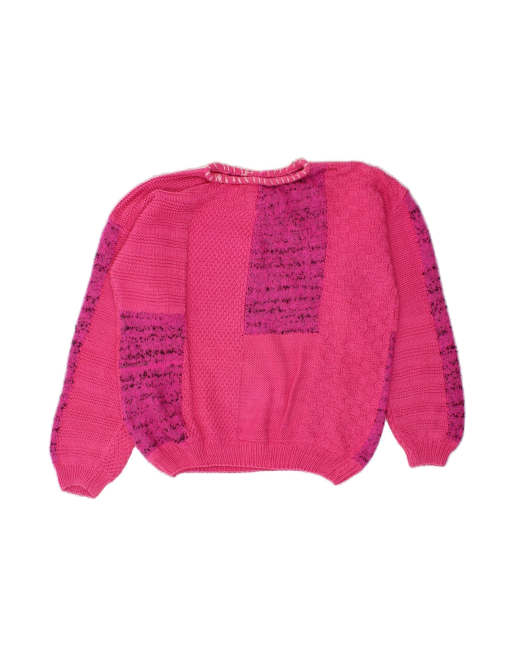 Vintage Crew Neck Jumper Sweater UK 16 Large In Pink Colourblock