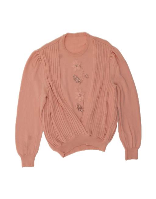 Vintage Crew Neck Jumper Sweater UK 16 Large In Pink Floral