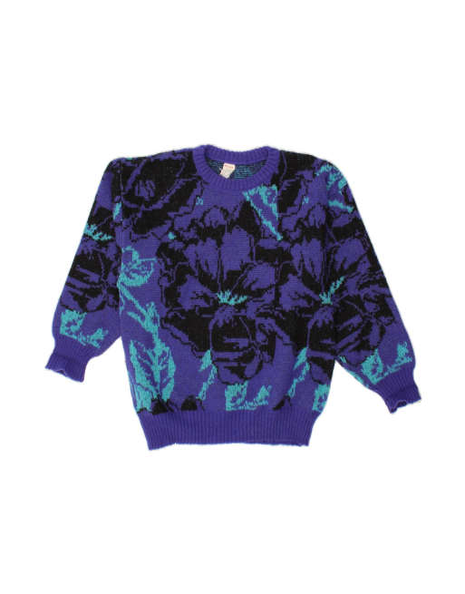 Vintage Crew Neck Jumper Sweater UK 16 Large In Purple Floral