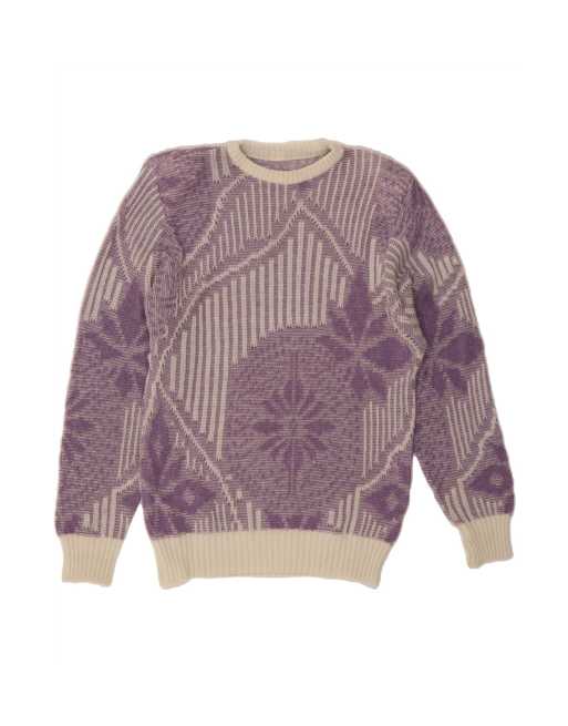 Vintage Crew Neck Jumper Sweater UK 16 Large In Purple Floral