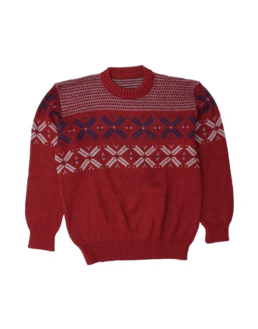 Vintage Crew Neck Jumper Sweater UK 16 Large In Red Fair Isle