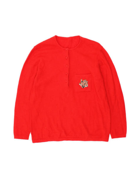 Vintage Crew Neck Jumper Sweater UK 16 Large In Red Wool - view 1