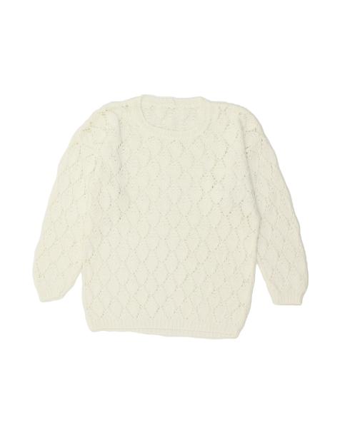 Vintage Crew Neck Jumper Sweater UK 16 Large In White Argyle/diamond - view 1