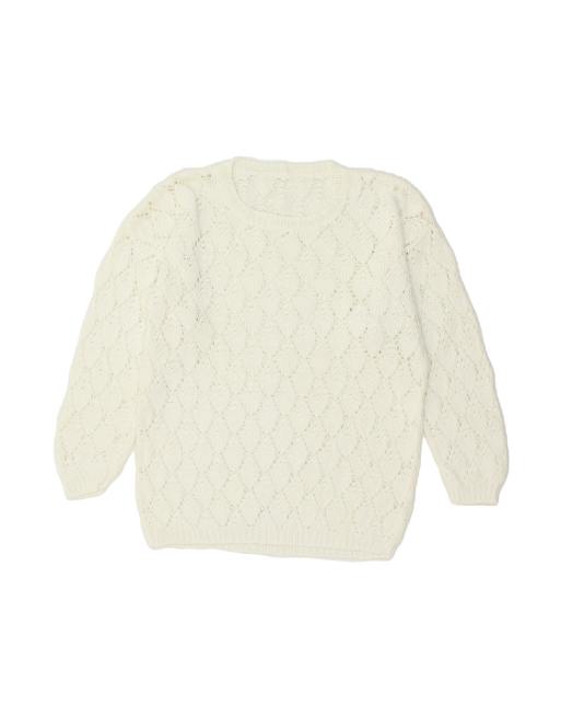 Vintage Crew Neck Jumper Sweater UK 16 Large In White Argyle/diamond