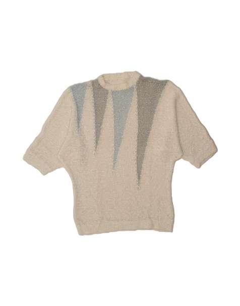 Vintage Crew Neck Jumper Sweater UK 16 Large In White Colourblock - view 1