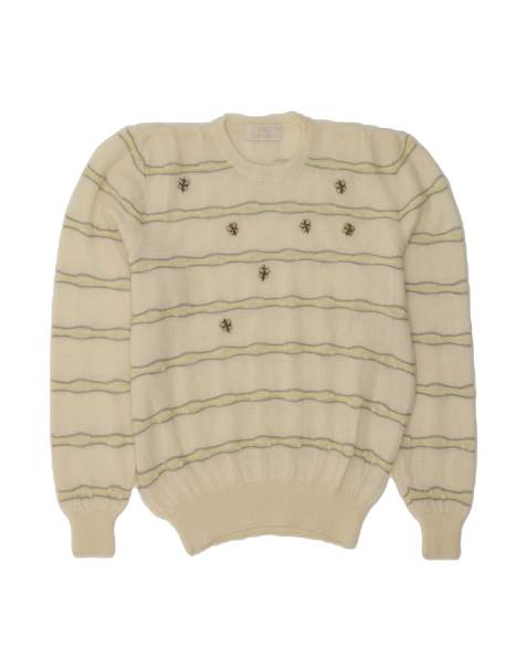 Vintage Crew Neck Jumper Sweater UK 16 Large In White Striped - view 1