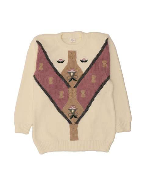 Vintage Crew Neck Jumper Sweater UK 18 XL In Beige Colourblock - view 1