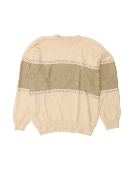 Vintage Crew Neck Jumper Sweater UK 18 XL In Beige Colourblock