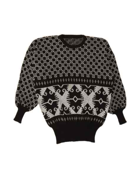 Vintage Crew Neck Jumper Sweater UK 18 XL In Black Fair Isle - view 1