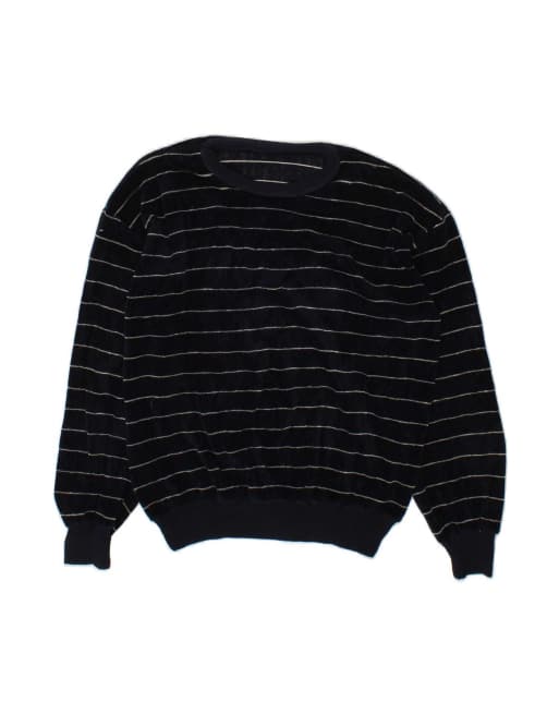 Vintage Crew Neck Jumper Sweater UK 18 XL In Blue Striped