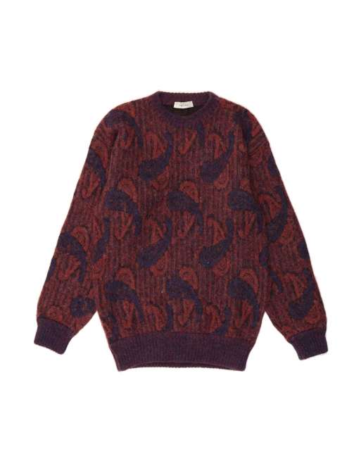 Vintage Crew Neck Jumper Sweater UK 18 XL In Burgundy Paisley