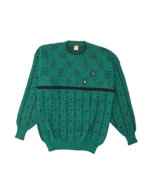 Vintage Crew Neck Jumper Sweater UK 18 XL In Green Fair Isle