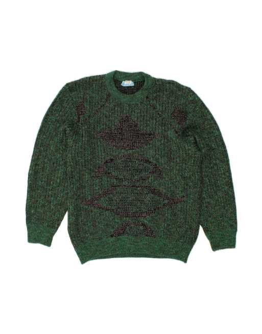 Vintage Crew Neck Jumper Sweater UK 18 XL In Green Striped