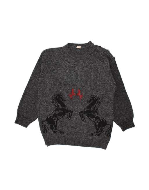 Vintage Crew Neck Jumper Sweater UK 18 XL In Grey Animal Print