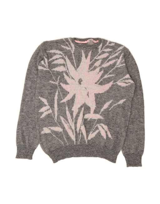 Vintage Crew Neck Jumper Sweater UK 18 XL In Grey Floral