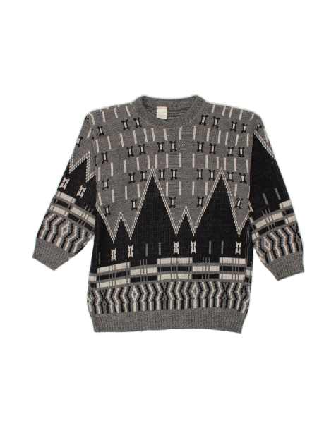 Vintage Crew Neck Jumper Sweater UK 18 XL In Grey Geometric - view 1