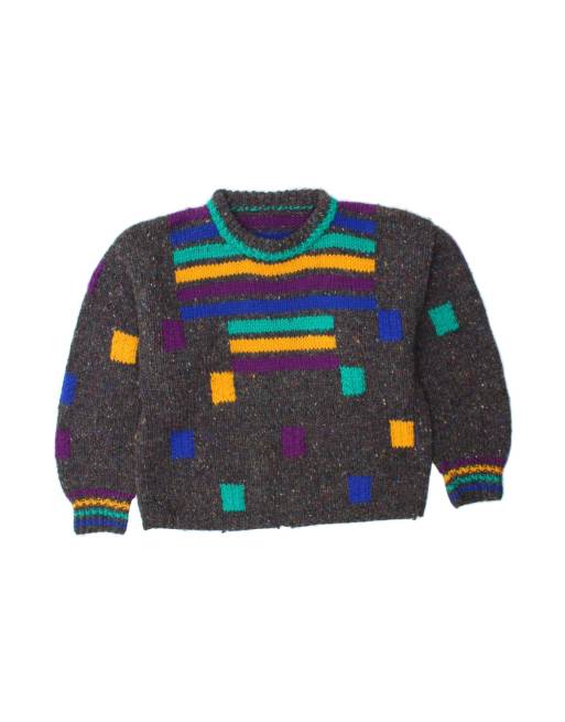 Vintage Crew Neck Jumper Sweater UK 18 XL In Grey Geometric