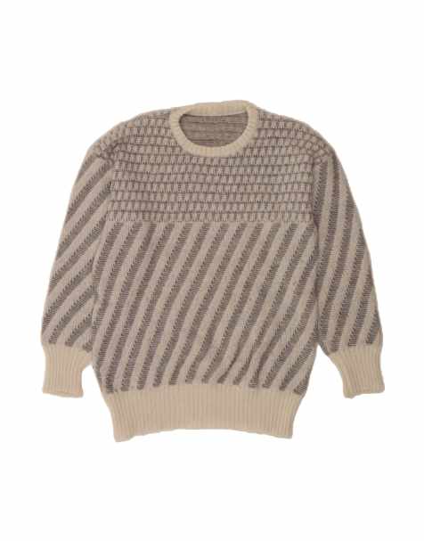 Vintage Crew Neck Jumper Sweater UK 18 XL In Grey Striped - view 1