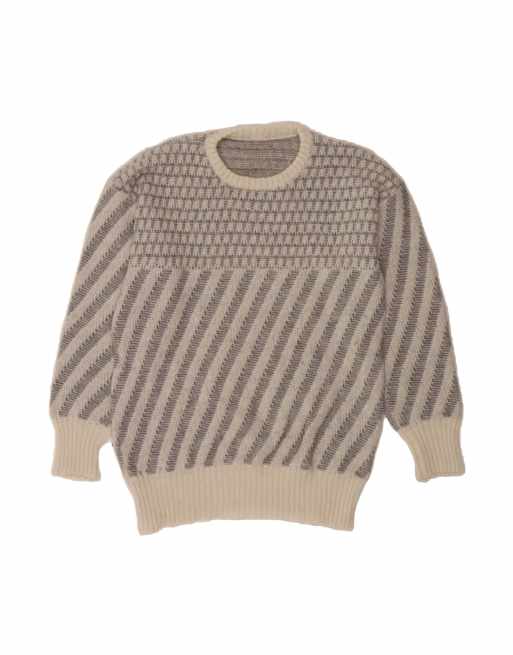 Vintage Crew Neck Jumper Sweater UK 18 XL In Grey Striped