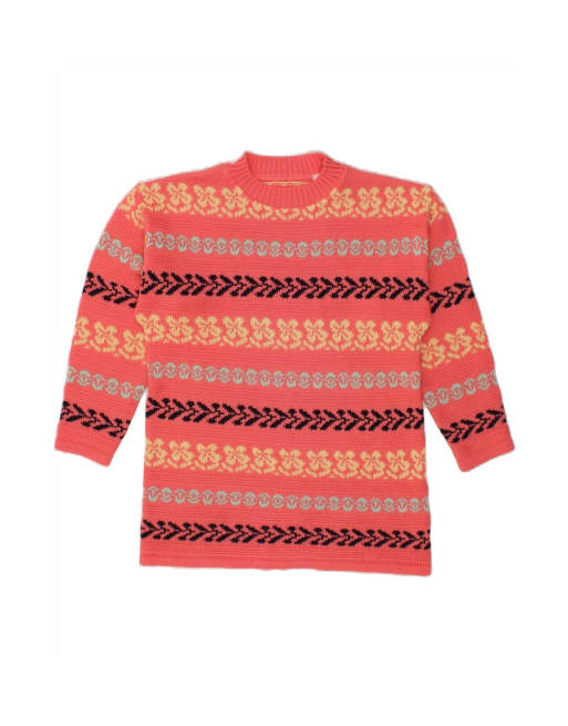 Vintage Crew Neck Jumper Sweater UK 18 XL In Pink Striped
