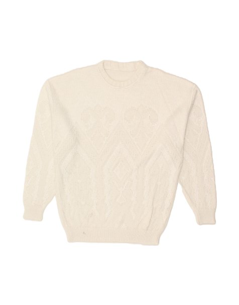 Vintage Crew Neck Jumper Sweater UK 18 XL In White Floral - view 1