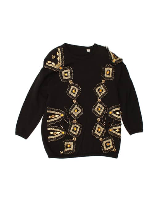Vintage Crew Neck Jumper Sweater UK 20 2XL In Black Wool