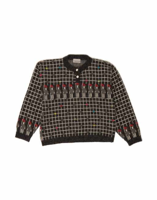 Vintage Crew Neck Jumper Sweater UK 20 2XL In Grey Check