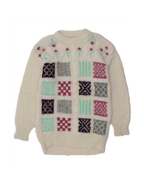 Vintage Crew Neck Jumper Sweater UK 20 2XL In White Patchwork - view 1