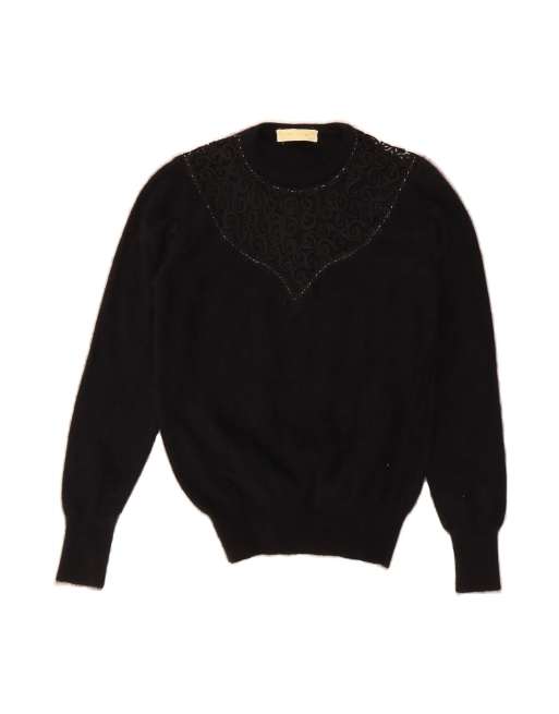 Vintage Crew Neck Jumper Sweater UK 6 XS In Black