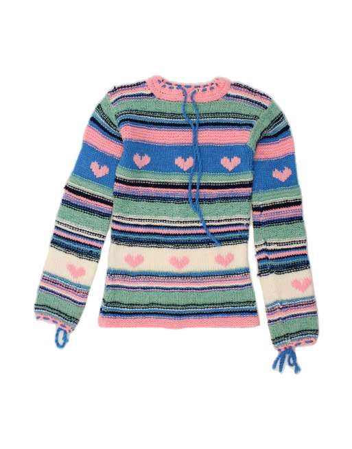 Vintage Crew Neck Jumper Sweater UK 8 Small In Multicoloured Striped